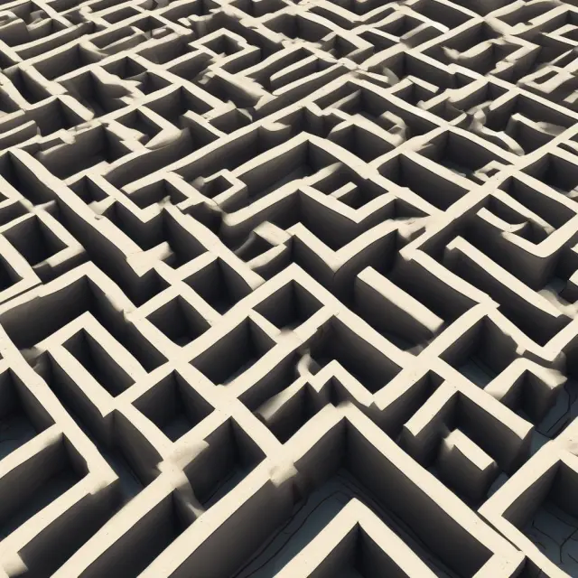 Labyrinth representing OTC markets, with regulatory frameworks as guiding walls, and options as complex paths surrounded by risk symbols