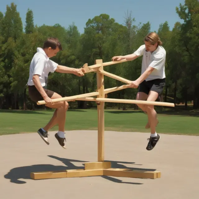 Visualization of a balanced seesaw representing vanilla and up-and-out options, with the seesaw poised to tip based on underlying asset price movements