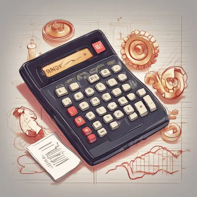 Golden calculator with option symbol pricing up-and-out contracts as gears turn; barrier shown as a glowing red line.