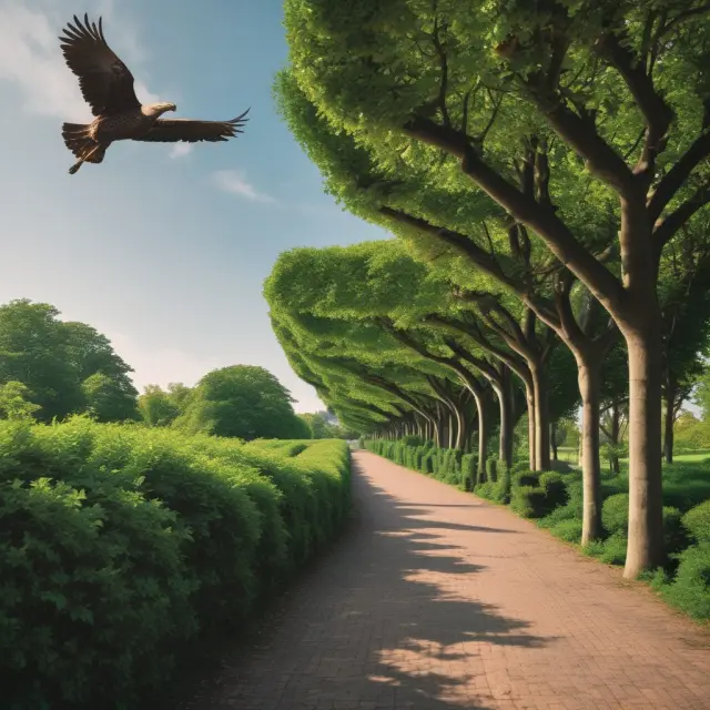 An institutional investor flying above stock charts, carrying an open wingspan of up-and-out options as hedges against potential losses