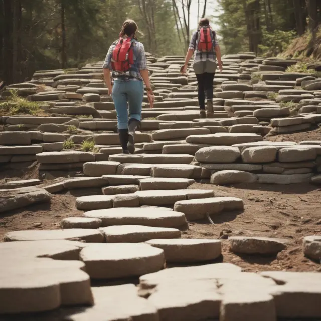 A homeowner climbing a mountain, using FHA mortgage insurance premiums as stepping stones towards a UFMI refund