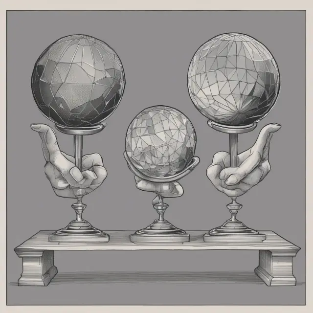 Investor holding two crystal globes symbolizing UMCR (up) and DMCR (down), maintaining equilibrium.