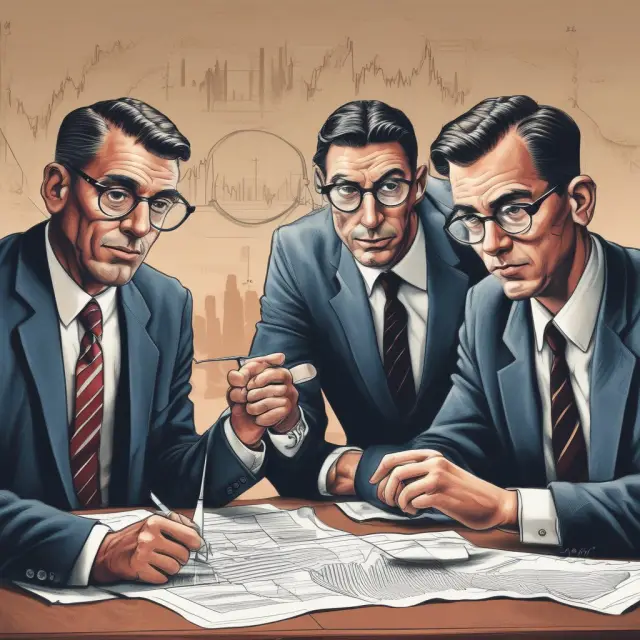 Managers with magnifying glasses examining S&P 500 index, displaying their respective up-market capture ratios