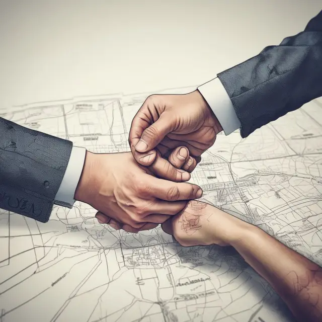 Two hands shaking over a map, symbolizing the voluntary agreement to follow UPMAA
