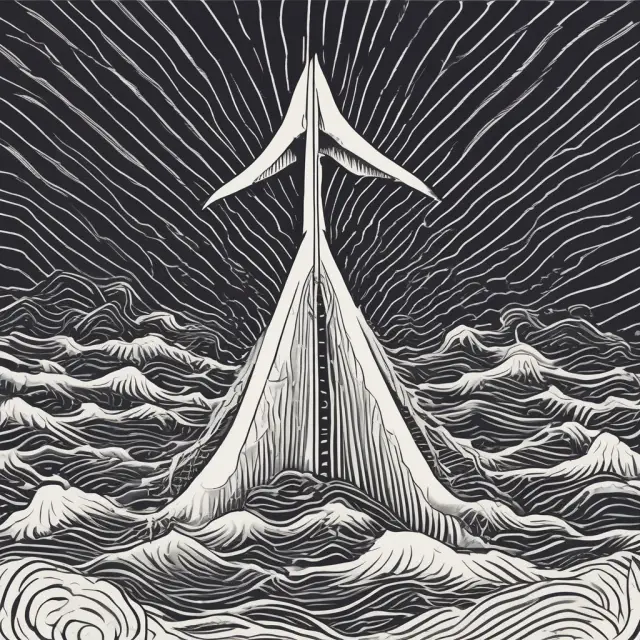 An image of a trident, symbolizing up/down gap side-by-side white lines, bridging choppy bull and bear waters