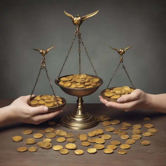 Image of two hands comparing weights: one with stable, fixed gold coins and the other with fluctuating, variable gold coins, symbolizing credit card pricing and interest rates.