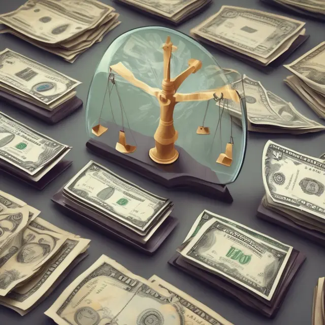 Scale illustrating credit assessment factors: income, debt, employment, and spending history.
