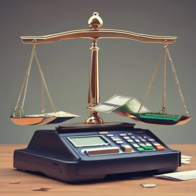 An automated underwriting system placing gems of various sizes on a scale to represent upfront pricing terms based on risk assessment