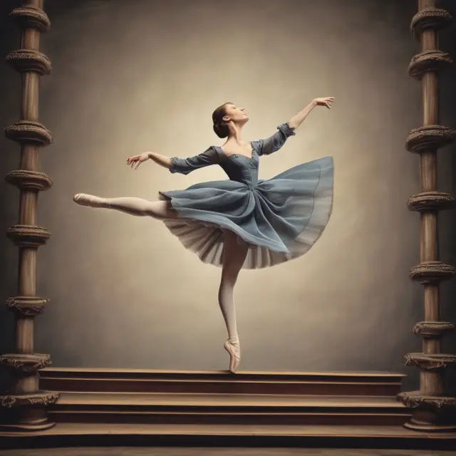 A dancer gracefully climbing a gold-plated spiral ladder, each rung representing an upgraded stock in the portfolio