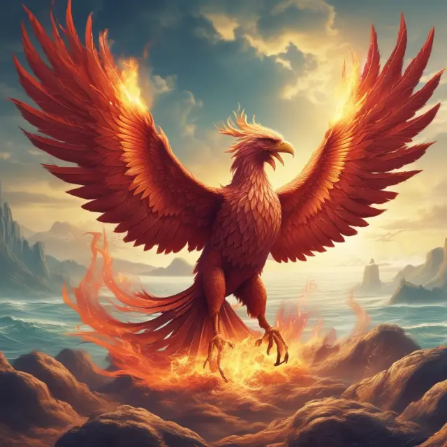 A phoenix rising from a sea of debt, signifying the positive transformation of bonds following an upgrade