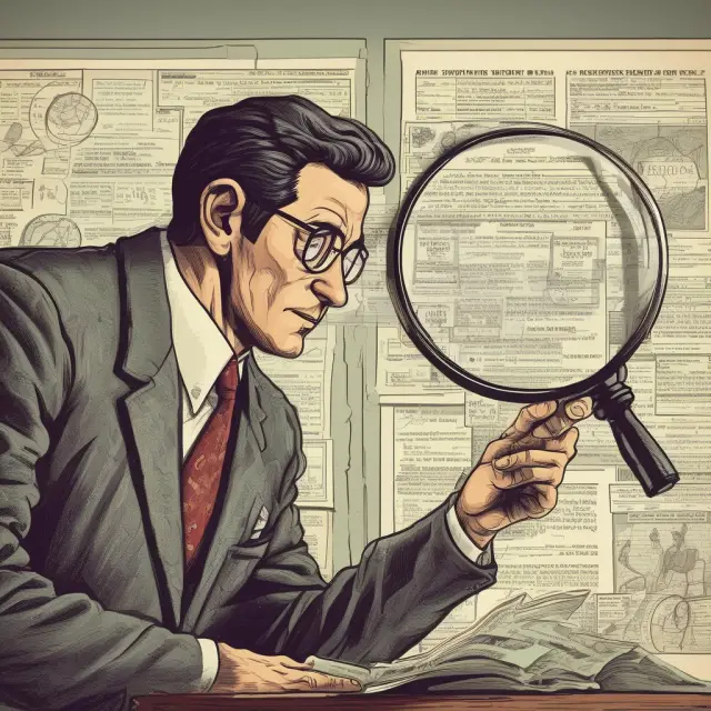 An investor examines a list of potential upgrade opportunities with a magnifying glass, symbolizing the importance of informed analysis and proactive preparation for market upgrades