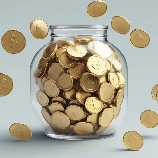 Transparent jar filled with gold coins and clear water, symbolizing Uphold