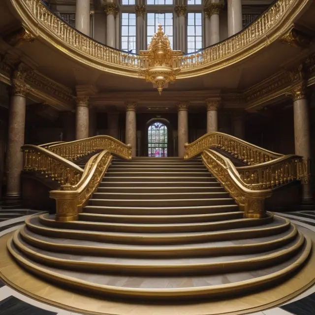 A golden staircase leading to a modern castle represents the evolving definition of the upper class, with wealth and power reaching new heights