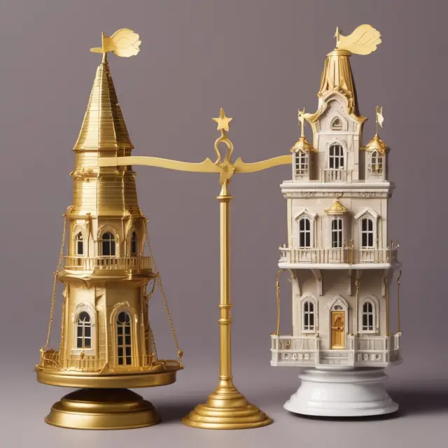 Gilded scales illustrating income disparities between the upper class