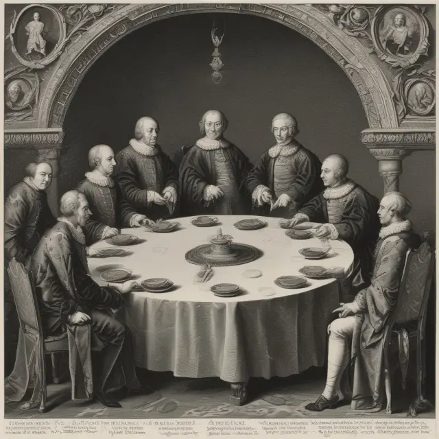 Nobles gathered at a table, symbolizing their control over political power through wealth and influence
