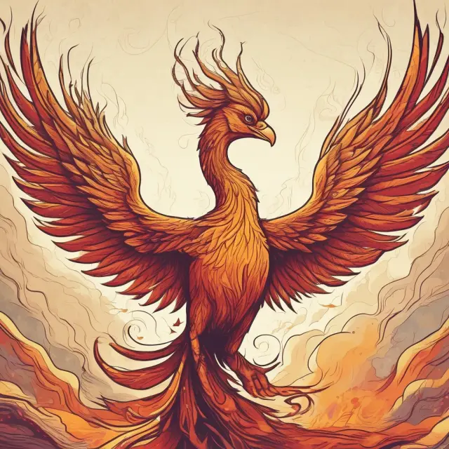 A mythical Phoenix rises from a fiery blaze, representing CEOs