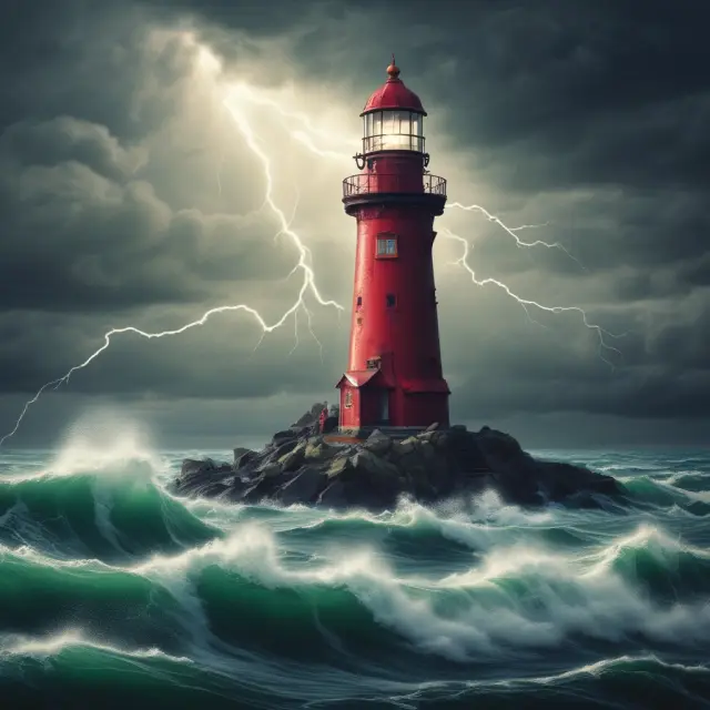 A CFO depicted as a lighthouse, symbolizing financial guidance for businesses amidst challenging economic conditions
