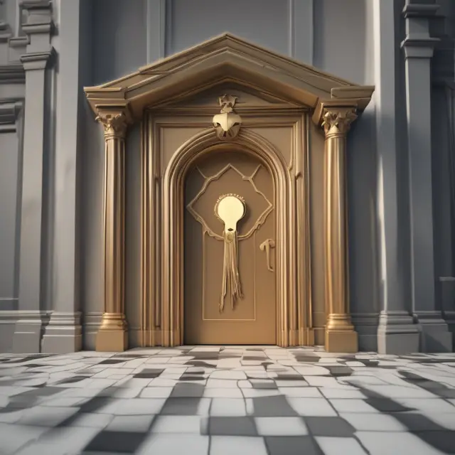 An intricately designed golden key, symbolizing IRC Section 721 exchanges, unlocking a UPREIT chest filled with tax-efficient real estate transactions