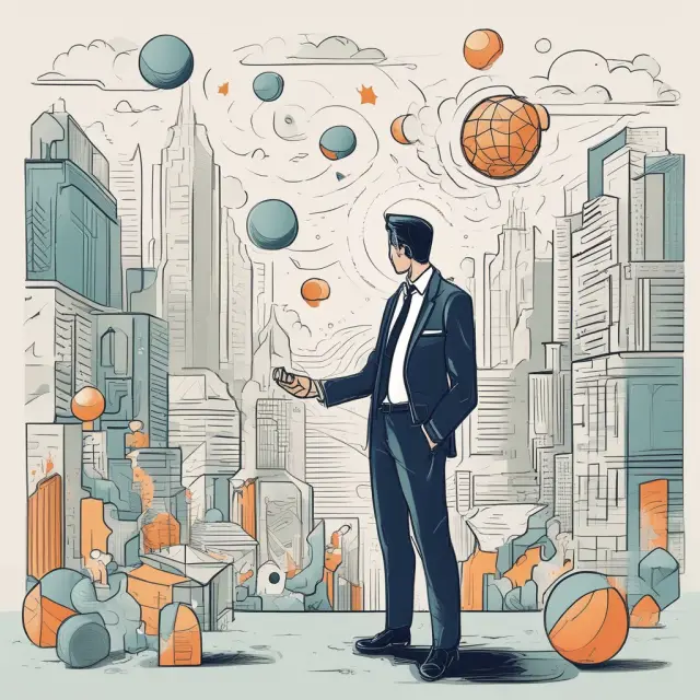 A UPREIT manager skillfully managing a juggling act of property-for-share exchanges, symbolizing the intricacies and adaptability required for successful UPREIT management.