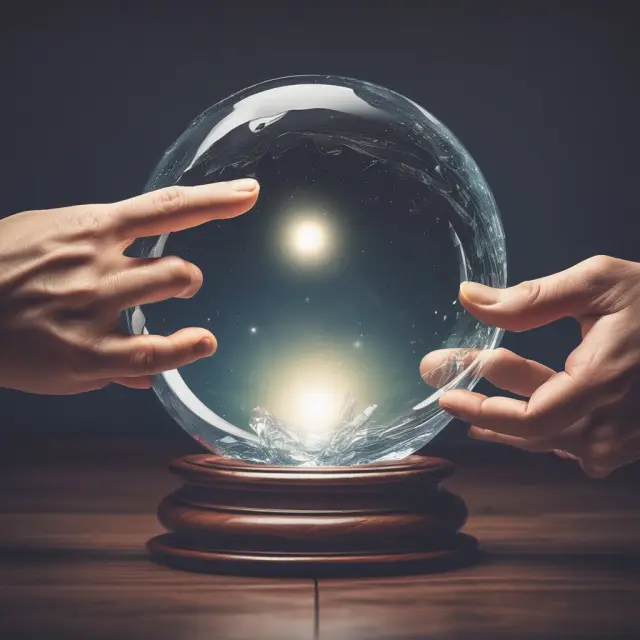 An investor ponders over two crystal balls representing UPREIT and DownREIT structures while making an informed decision based on their investment objectives.