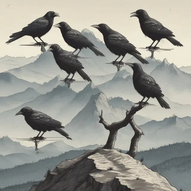 Two crows on a mountain peak signaling potential risks and limitations in the bullish trend