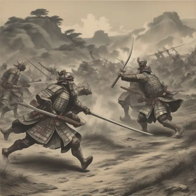 Visualizing the anatomy of an Upside Tasuki Gap: Three samurai represent candlesticks, one creating a gap, while others protect and resume the uptrend