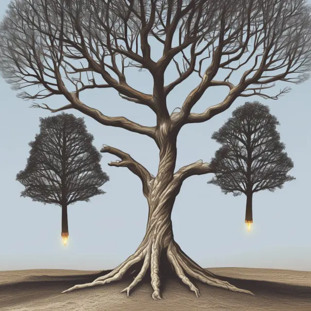 Visualization of the Upside/Downside Gap Three Methods pattern as three candlesticks converging into a single tree, emphasizing continuation in market trends.