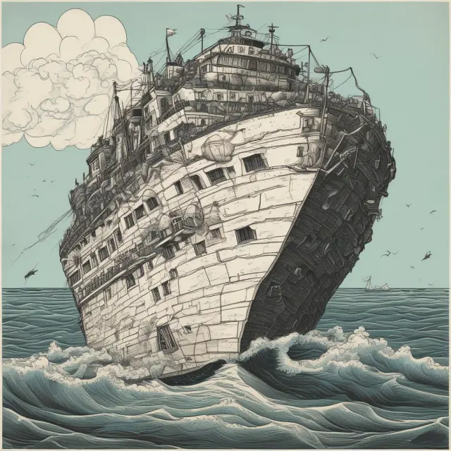 An image of a star ascending from a sinking ship amidst choppy waters, symbolizing the challenges and tension that come with an upstart
