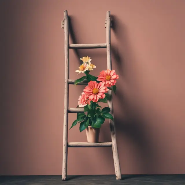An image of a ladder adorned with blooming flowers at each rung, representing upstart employees and their sudden growth within a business.