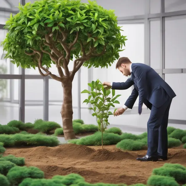 Manager cultivating the growth of an upstart employee within a blossoming corporate environment