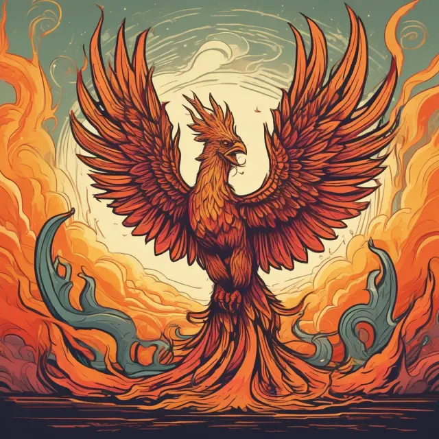 A mythical phoenix emerging from the ashes, representing Upstart