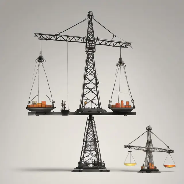Oil rig symbolizing upstream companies, balanced on a seesaw of composite capital costs (WACC), with tightrope representing operating expenses