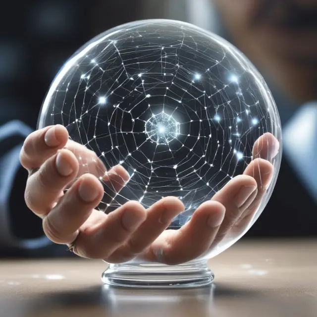 Financial analyst examining crystal ball with UCCI data to gain insights into oil and gas industry trends