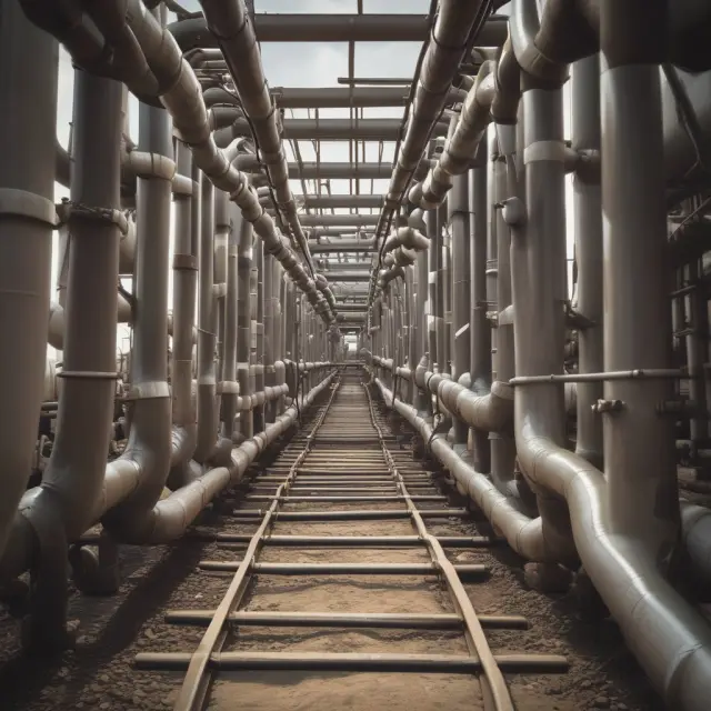 An oil exploration drill connects to a pipeline, representing the connection between upstream and midstream sectors