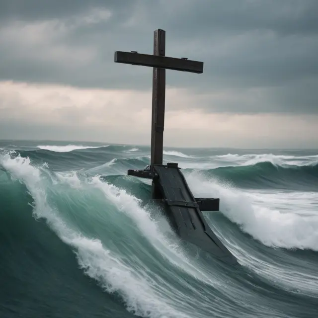 An image of a turbulent trading sea with a large news wave representing an uptick. The wave crashes onto the shore, causing traders to react and engage with the market