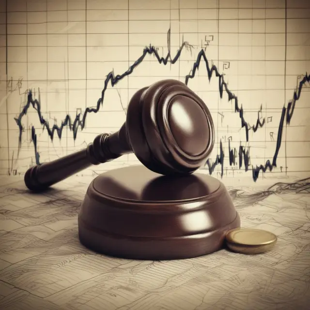 An image of an elderly figure using a gavel to shape a stock market chart, representing the historical significance of regulatory control over financial markets