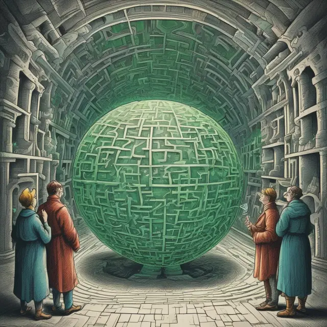 Short sellers gathering at a crystal ball, symbolizing the Uptick Rule and market regulations