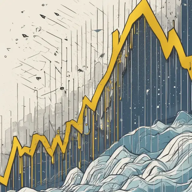 A cascade of golden arrows pouring onto stock charts, illustrating the concept of positive uptick volume.