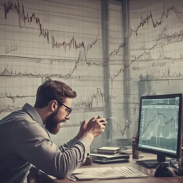 An analyst scrutinizing stock charts, utilizing trendlines, moving averages, Relative Strength Index (RSI), and Stochastic Oscillator for identifying an uptrend
