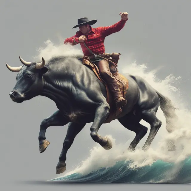 Bull symbolically riding a wave depicting upward price movement during an uptrend