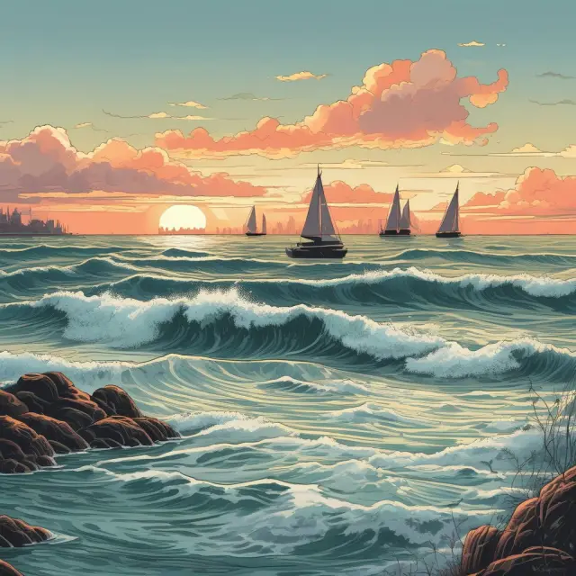 An image of a calm ocean with an incoming tide of golden coins symbolizing up volume and bullish sentiment in technical analysis