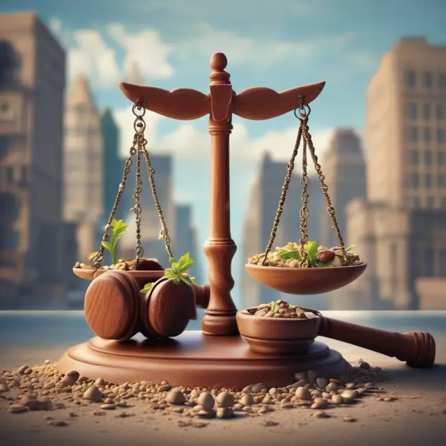 Federal gavel shapes a cityscape by implementing laws, symbolizing the Urban Development Act of 1970