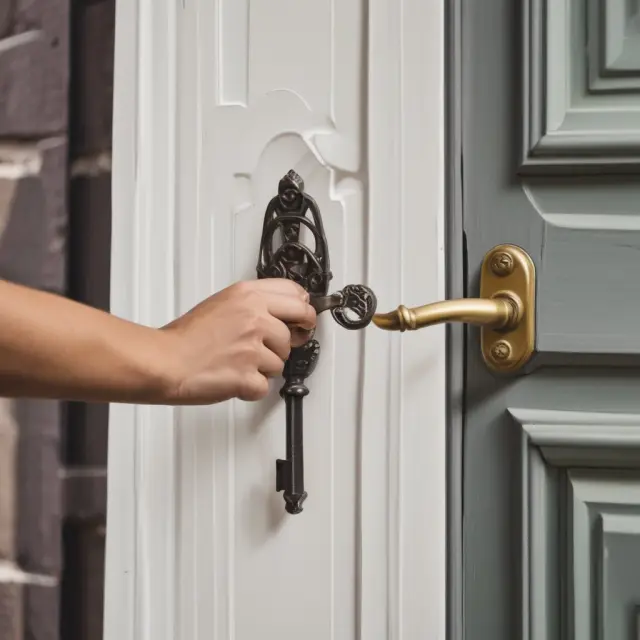 Hand opening a door to a diverse neighborhood, illustrating the Fair Housing Act