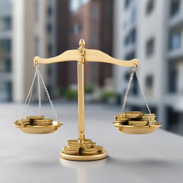 Golden keys for affordable rentals and silver coins for subsidized housing on a scale, symbolizing HUD
