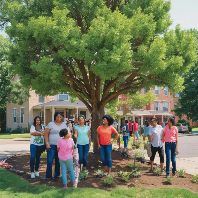 An image of the U.S. Department of Housing and Urban Development (HUD) symbolically extending a hand, planting trees representing affordable housing opportunities in a diverse community.