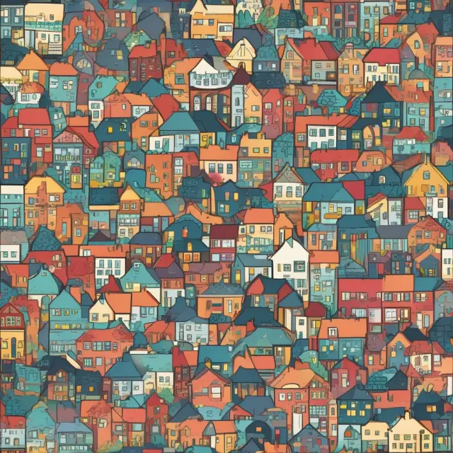 Vibrant image of a kaleidoscopic mosaic depicting houses, urban areas, and puzzle pieces - representing HUD