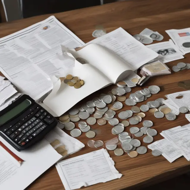 Table of financial aid for veterans: coins represent various benefits, while paperwork signifies applications and documentation