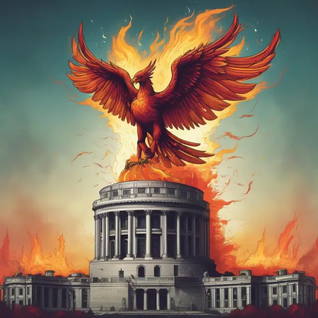 Metaphorical image: A phoenix rising above a pile of financial crisis-related papers, representing the U.S. House Financial Services Committee.