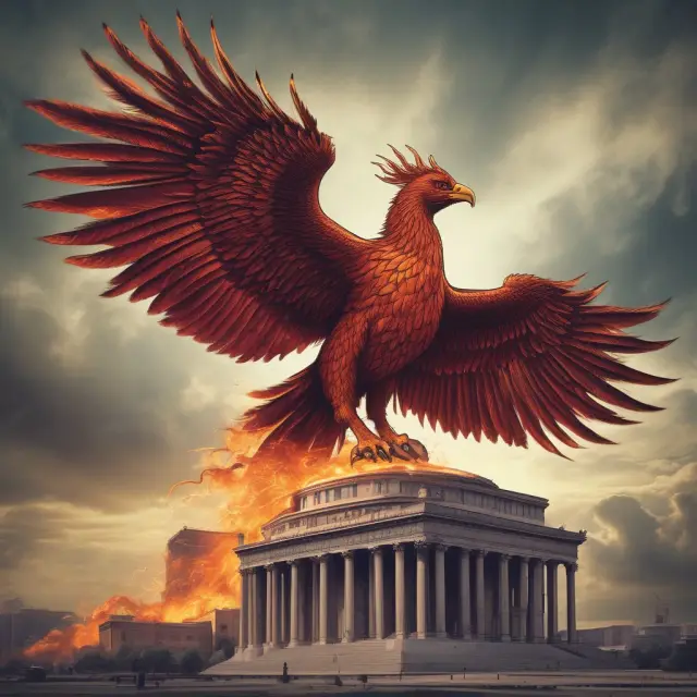 Phoenix bird soaring above a turbulent sea, representing USHFC