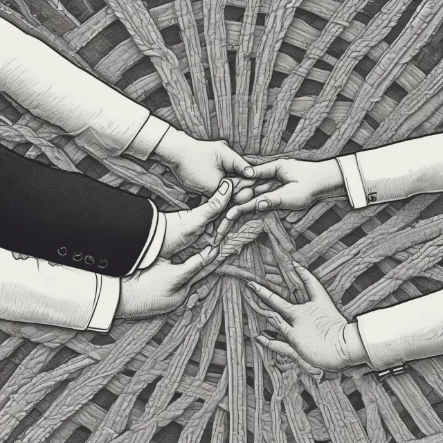 Three hands intertwining symbolizing the President, Secretary of State, and National Security Council guiding USAID